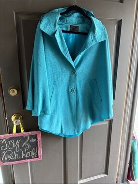 Women's Turquoise Hooded Cape Jacket